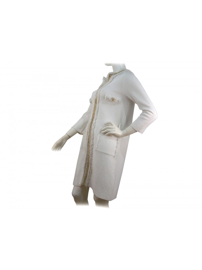 Women's jacket duster at the knee with gold fringed edging