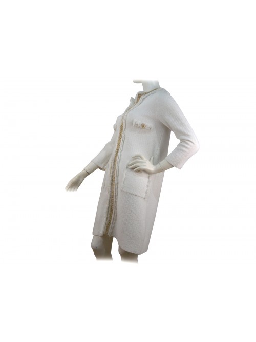 Women's jacket duster at the knee with gold fringed edging