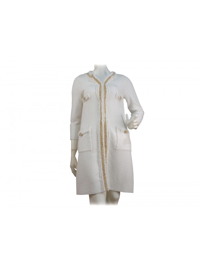 Women's jacket duster at the knee with gold fringed edging Women's jacket duster at the knee with gold fringed edging