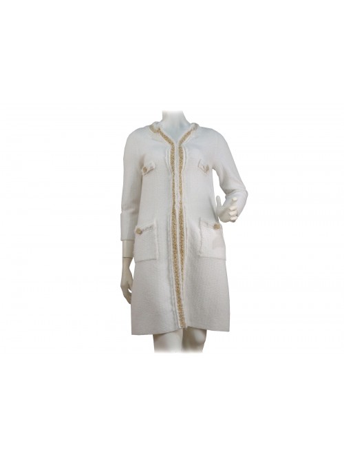 Women's jacket duster at the knee with gold fringed edging Women's jacket duster at the knee with gold fringed edging