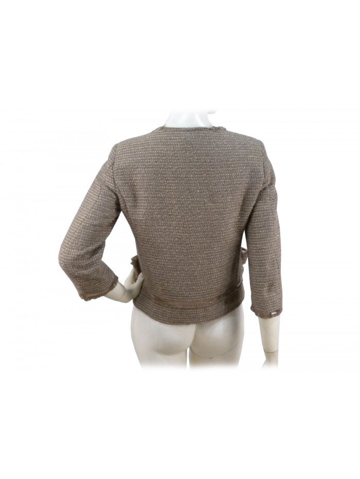 Giacca donna chanel corta, manica 3/4, bordatura sfrangiata