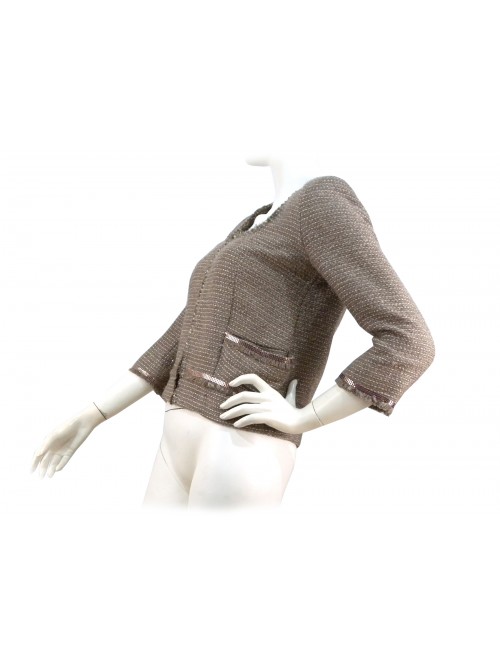 Short chanel women's jacket, 3/4 sleeve, fringed edging