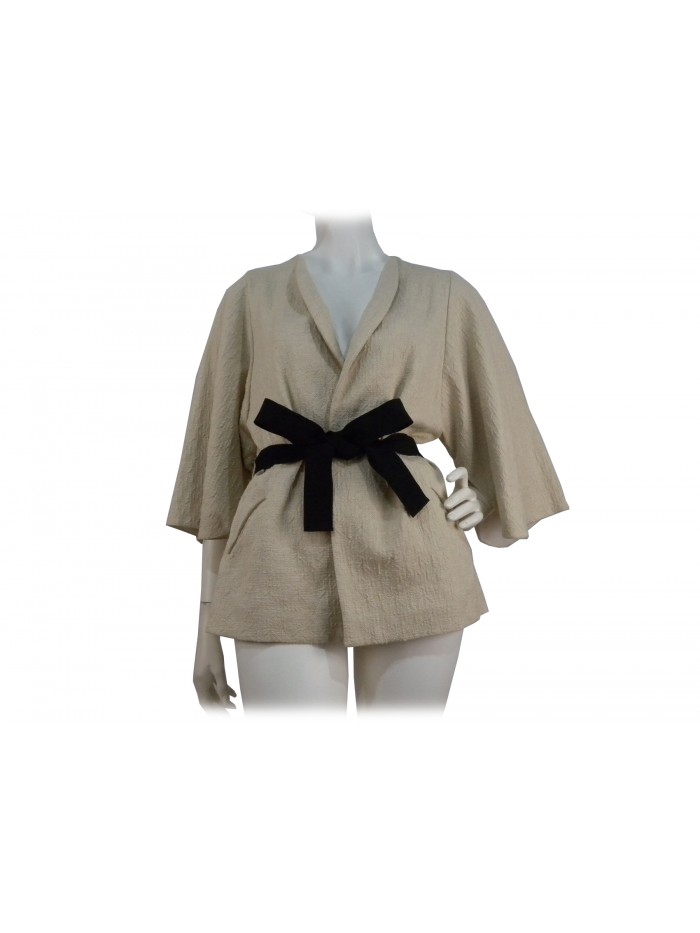 Kimono women's jacket, 3/4 sleeve with black band closure Kimono women's jacket, 3/4 sleeve with black band closure