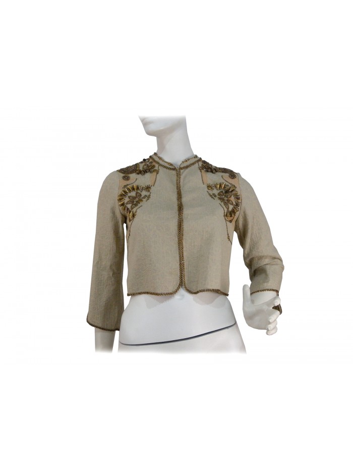 Giacca donna copri spalle, manica 3/4 con bordatura e decori