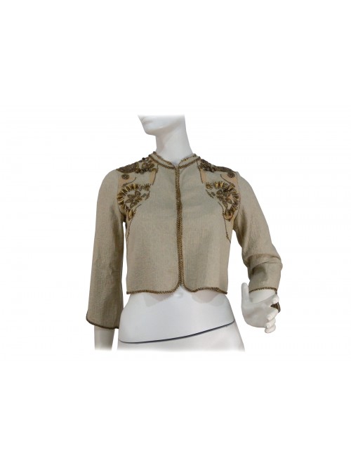 Giacca donna copri spalle, manica 3/4 con bordatura e decori