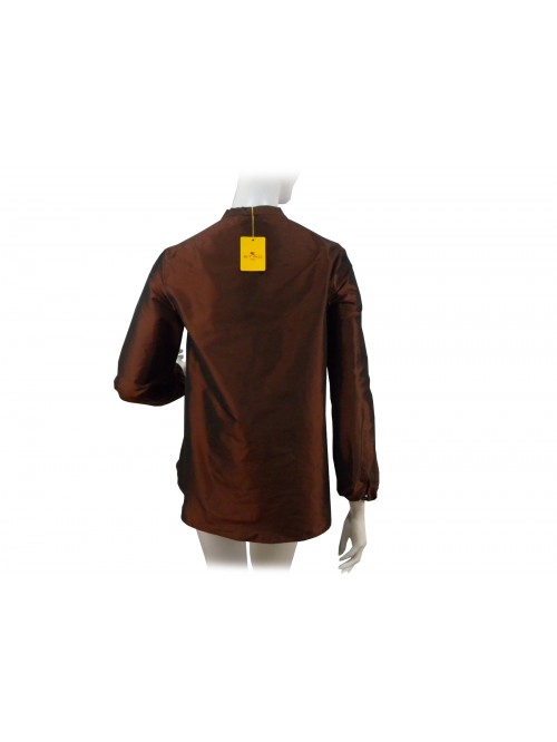 Camicia donna effetto taffetà, collo aperto modello coreana