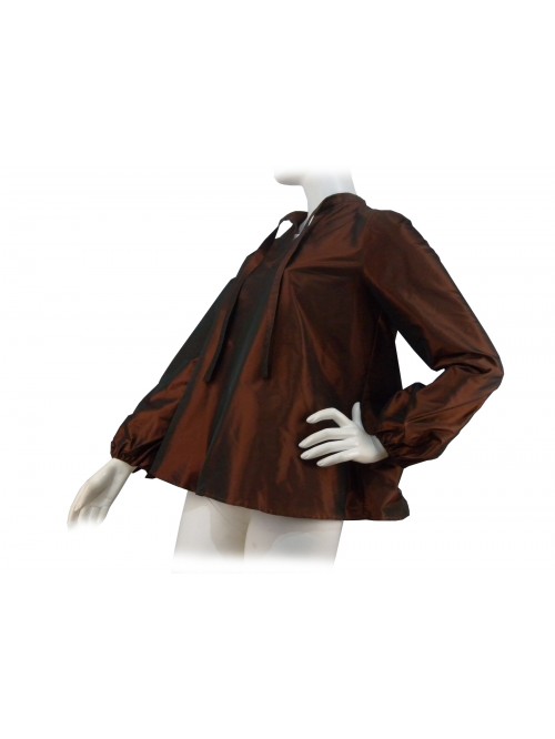 Camicia donna effetto taffetà, collo aperto modello coreana