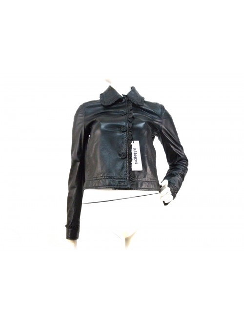 Giacca donna pelle anilina con piccole arricciature su collo Giacca donna pelle anilina con piccole arricciature su collo