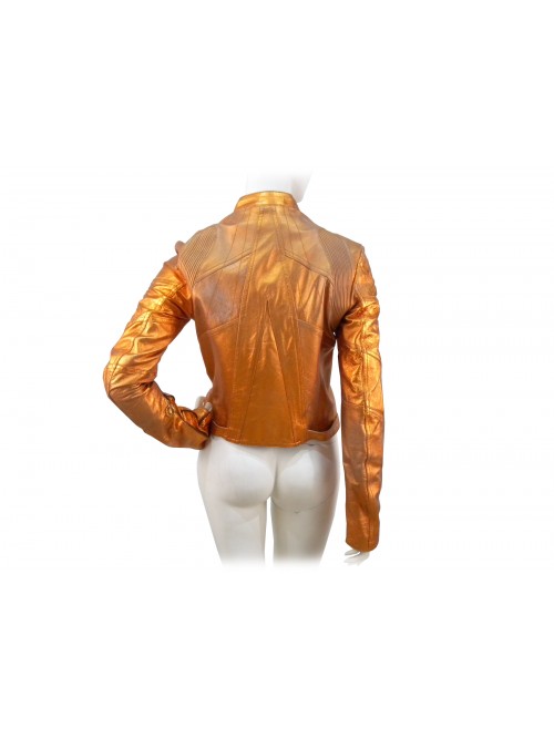 Women's jacket with a Korean collar with central zip closure, chest pockets