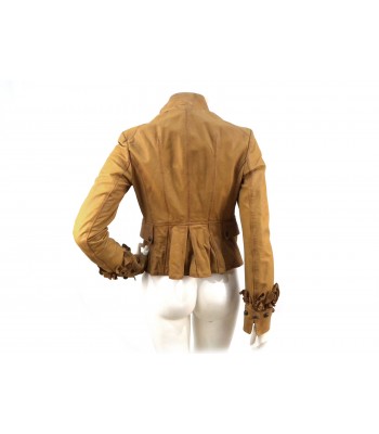 Woman jacket decorated with floral leather inserts on the chest 2