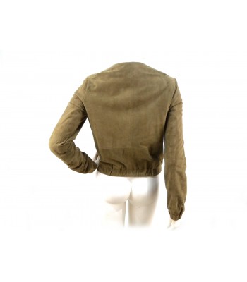 Suede bomber jacket woman with stones embroidery on neck closure 2