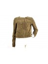 Giacca donna bomber in suede con ricamo pietre su chiusura collo