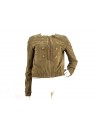 Suede bomber jacket woman with stones embroidery on neck closure