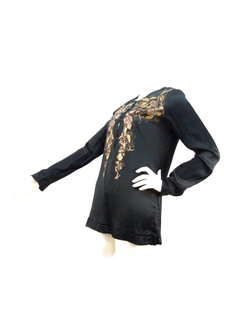 Camicia donna modello caftano, manica lunga con decoro ricamato