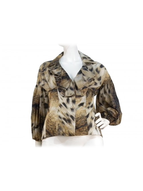 Camicia donna modello collo con rouge, maniche 3/4 a sbuzzo Camicia donna modello collo con rouge, maniche 3/4 a sbuzzo