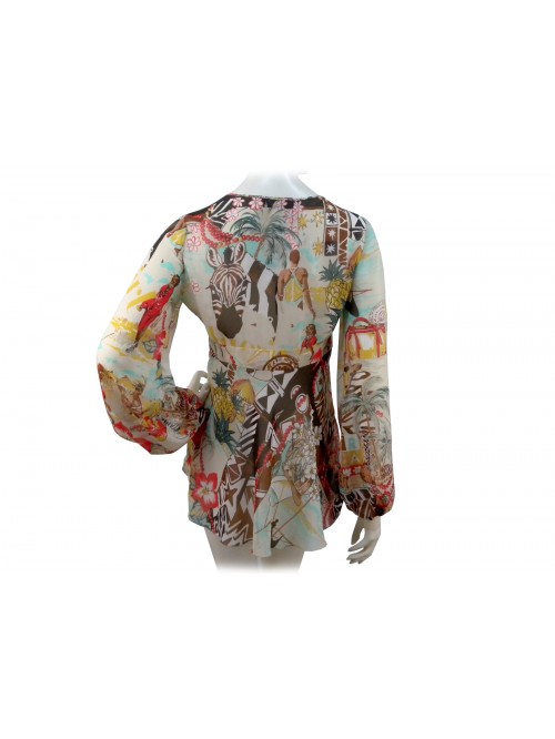 Empire style V-neck woman shirt with stone inserts