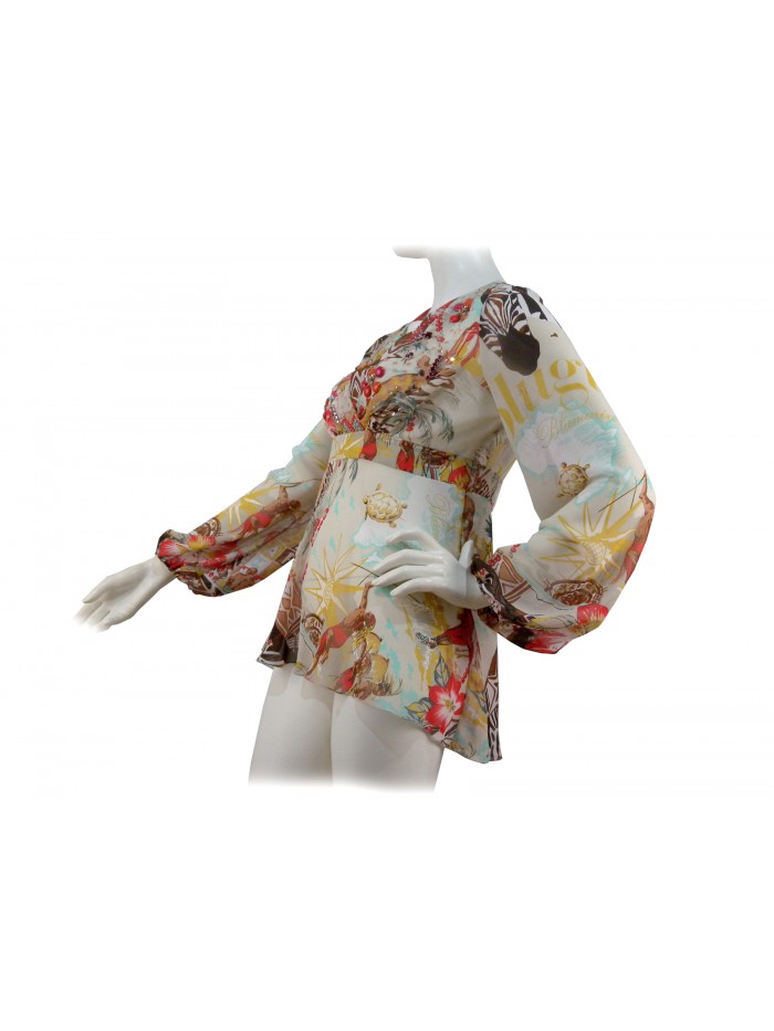 Camicia donna scollatura a V modello stile impero con inserti in pietre