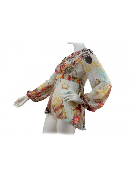 Empire style V-neck woman shirt with stone inserts