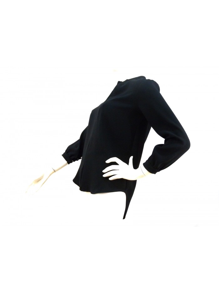 Korean collar woman shirt, central front slit, lace on back