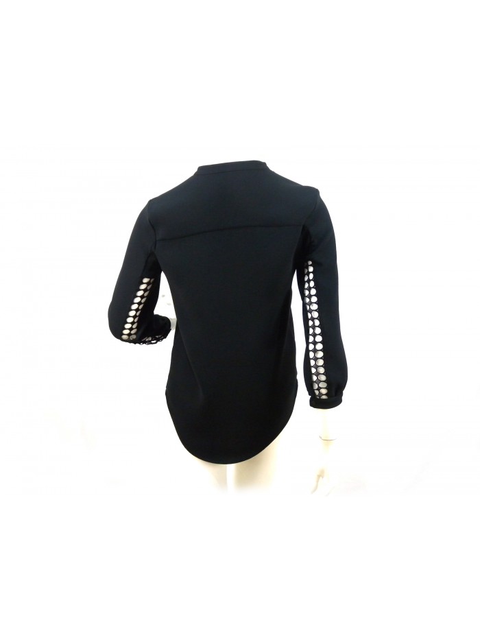 Camicia donna collo coreana, spacco anteriore centrale, pizzo su retro