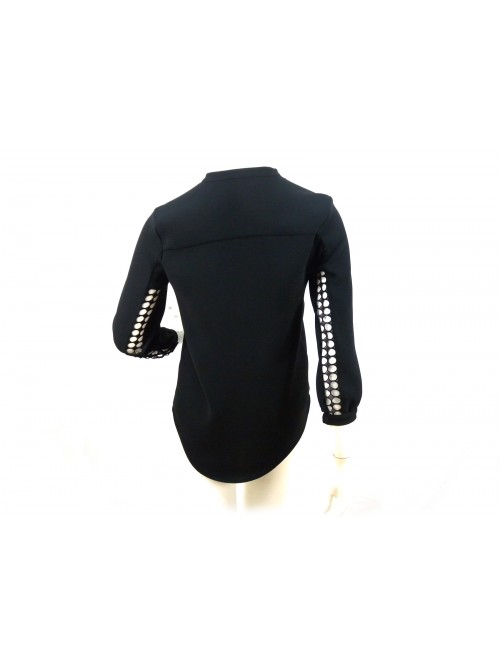 Camicia donna collo coreana, spacco anteriore centrale, pizzo su retro