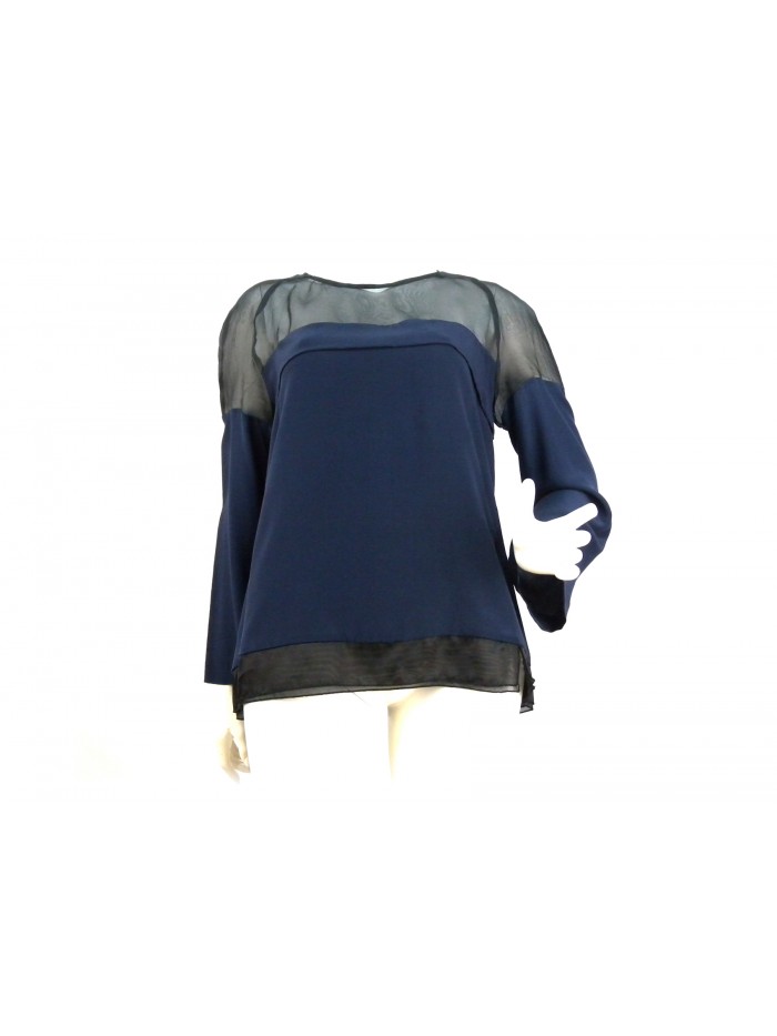 Camicia donna organza e seta con parte superiore trasparente. Camicia donna organza e seta con parte superiore trasparente.