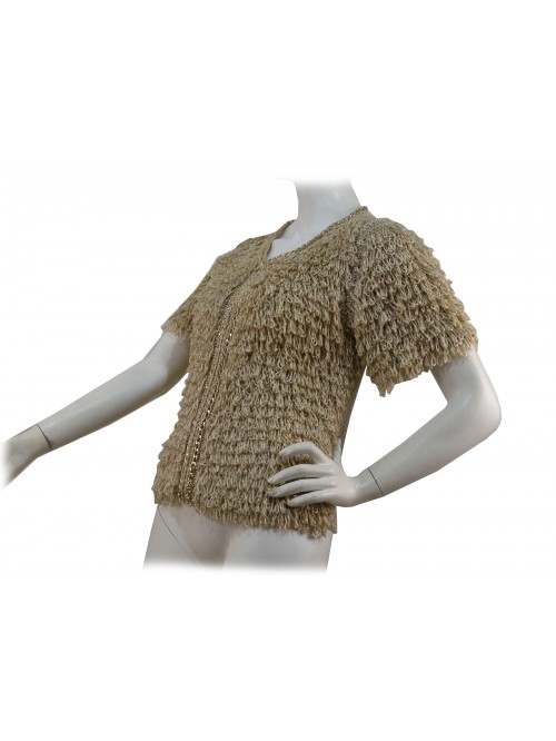 Half-sleeved jacket for women, carpet effect fabric, buttonholes