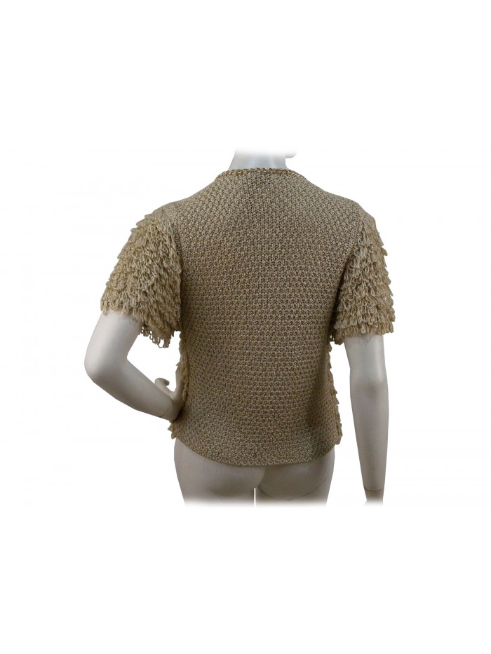 Half-sleeved jacket for women, carpet effect fabric, buttonholes