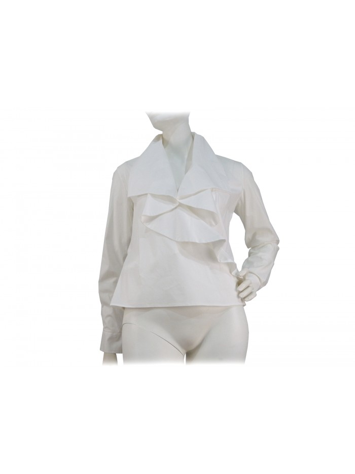 Woman shirt with particular collar and closure, single button on the side Woman shirt with particular collar and closure, single button on the side
