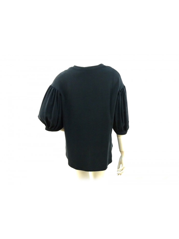 Camicia donna giro collo sceso con manica 3/4 arricciata, vestibilità