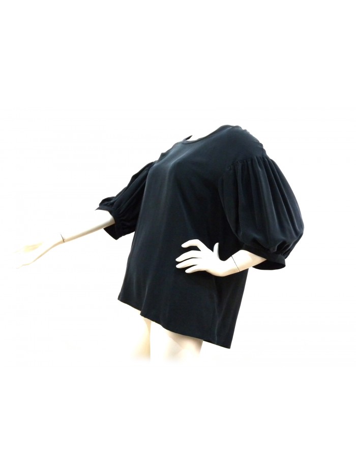 Camicia donna giro collo sceso con manica 3/4 arricciata, vestibilità