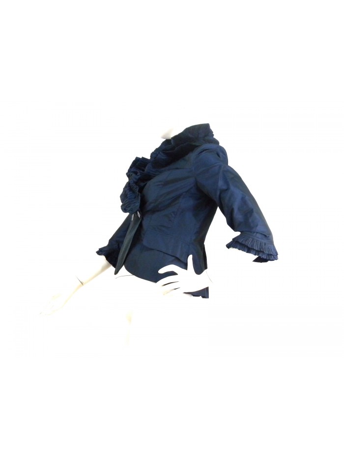 Short pleated woman jacket, 3/4 sleeve, fake side pockets