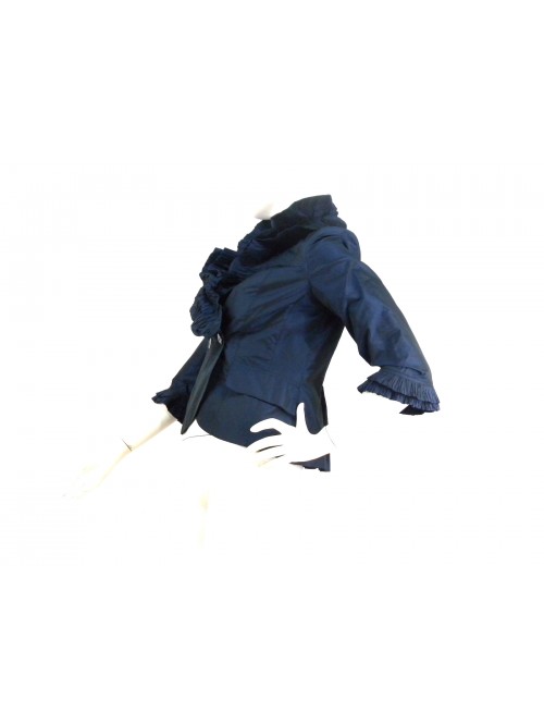Short pleated woman jacket, 3/4 sleeve, fake side pockets