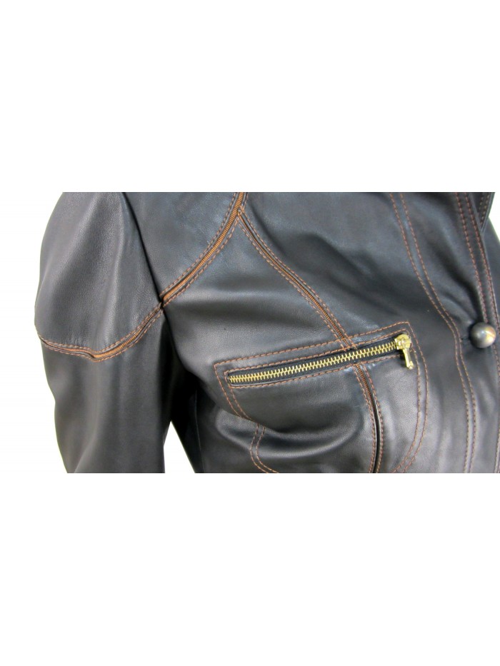 Giacca donna impunturata a contrasto arancio con 4 tasche