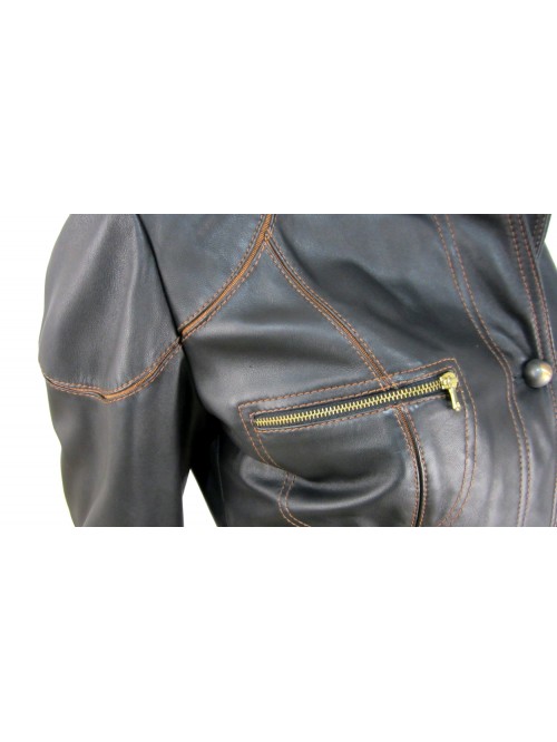 Giacca donna impunturata a contrasto arancio con 4 tasche