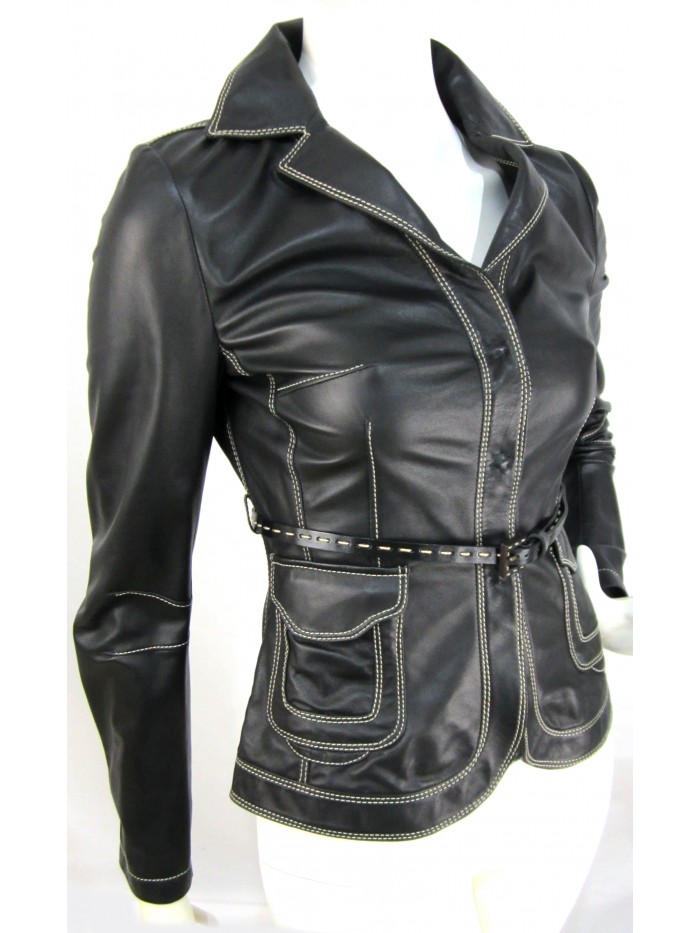 Men's flared women's jacket with a stitched belt
