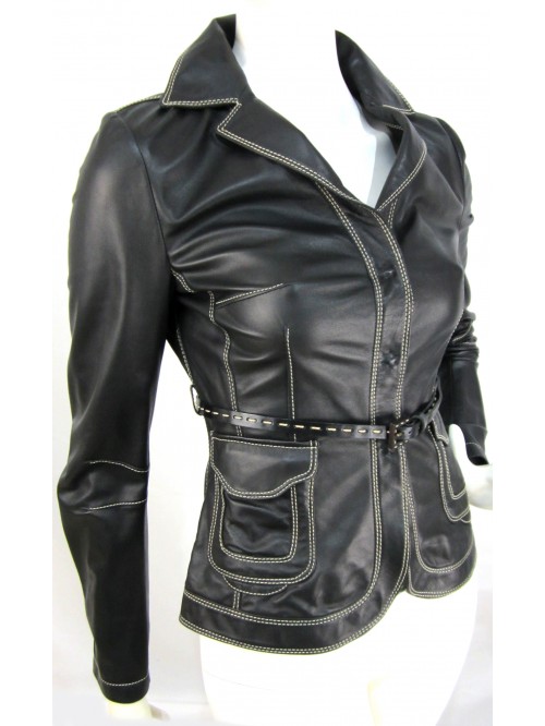 Men's flared women's jacket with a stitched belt