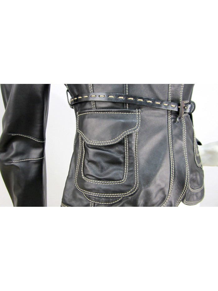 Men's flared women's jacket with a stitched belt