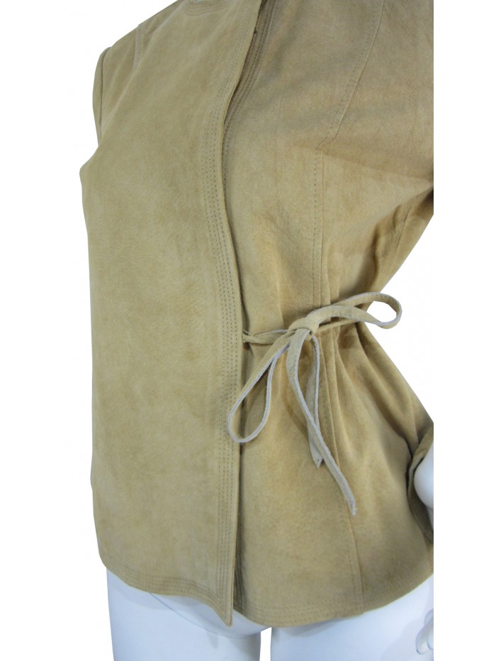 Ladies paricollo jacket, reindeer leather with zip and lanyard at the waist