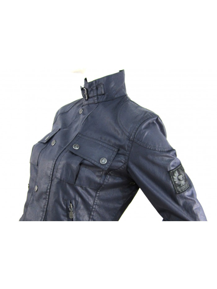 Giacca Donna modello biker slim, collo alto con cinturino regolabile