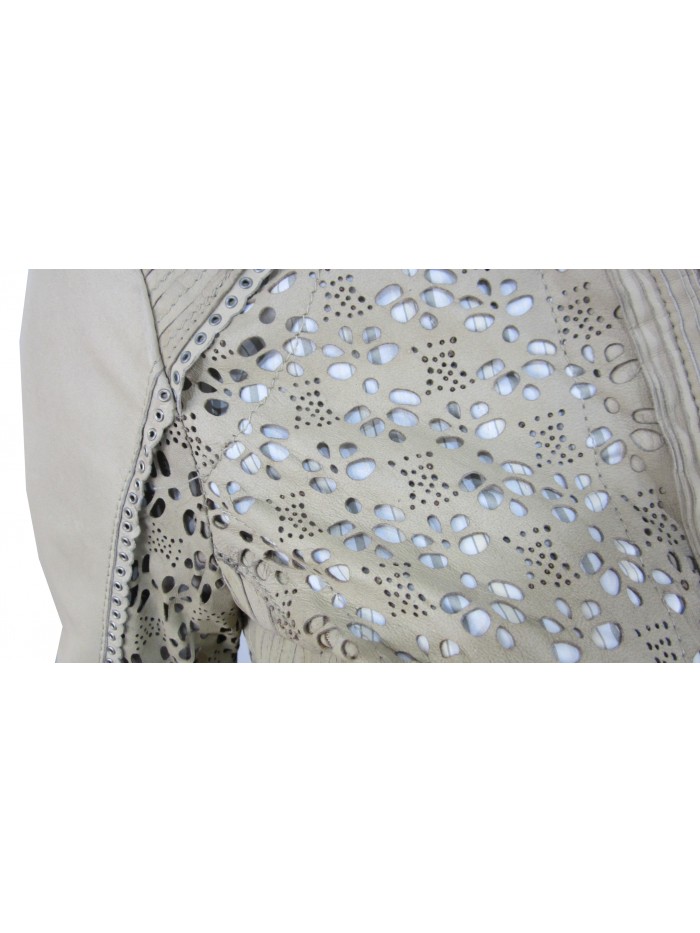 Giacca donna pelle lavata con fantasia floreale laser collo alto