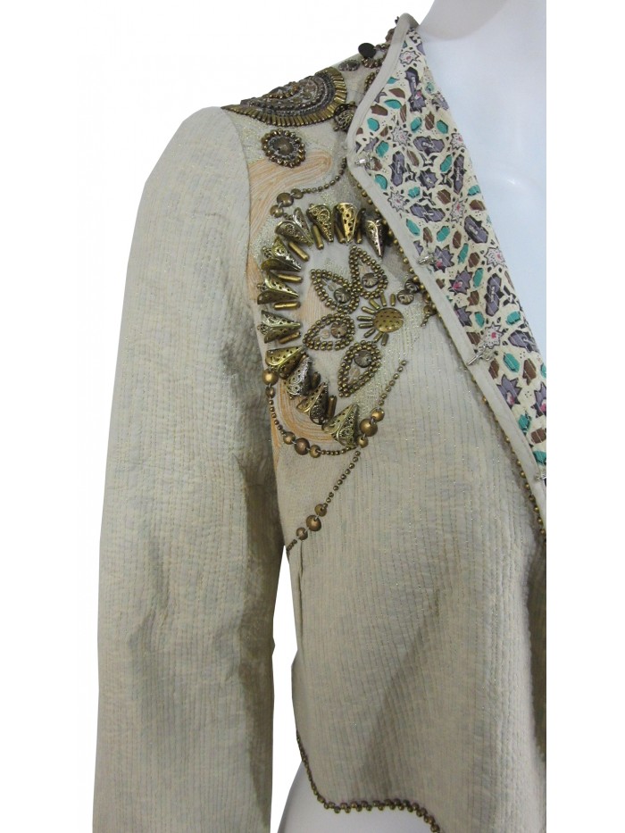 Giacca donna copri spalle, manica 3/4 con bordatura e decori