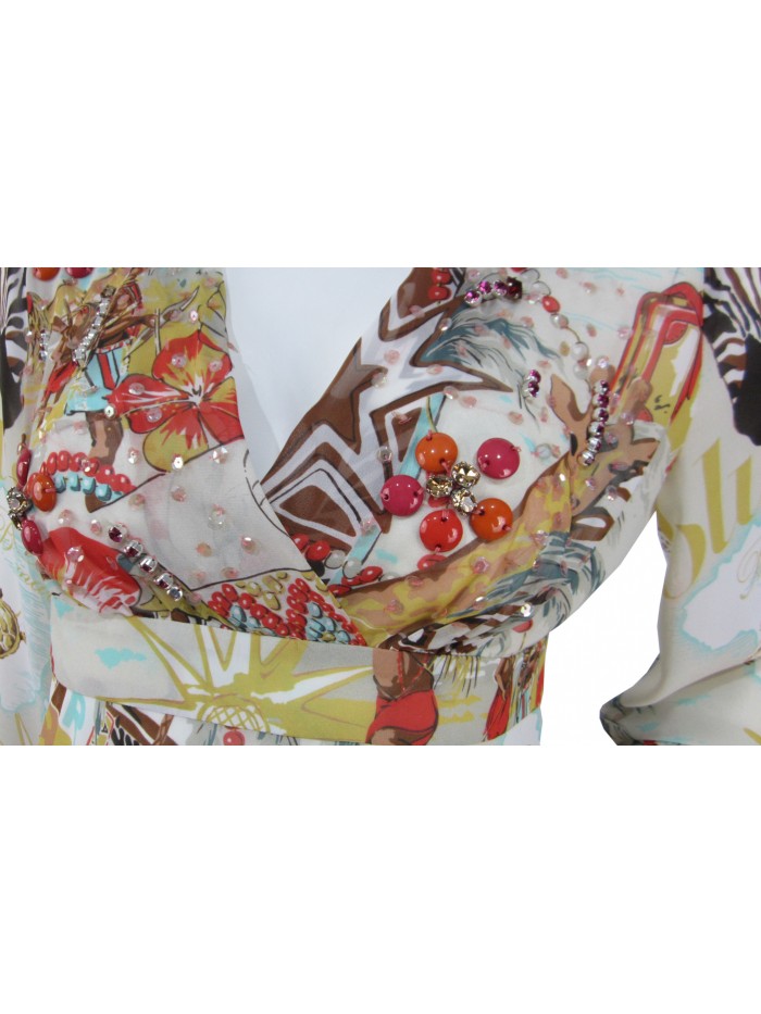 Empire style V-neck woman shirt with stone inserts