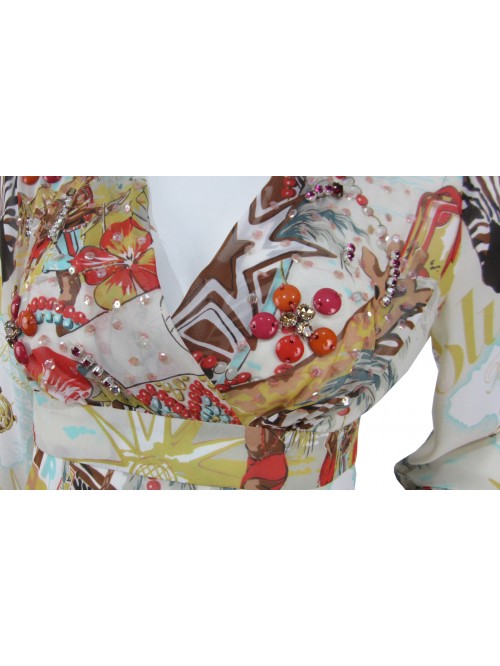 Camicia donna scollatura a V modello stile impero con inserti in pietre