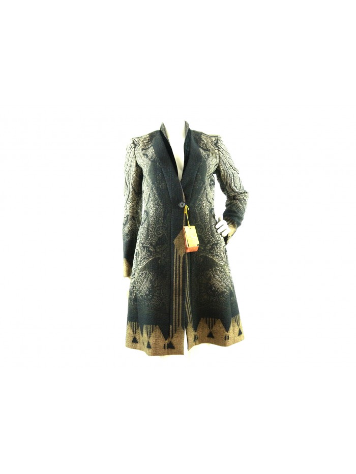 Regular collar woman jacket with satin lapels, leg length Regular collar woman jacket with satin lapels, leg length
