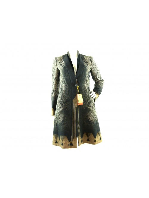 Regular collar woman jacket with satin lapels, leg length Regular collar woman jacket with satin lapels, leg length