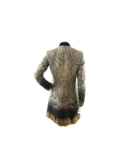 Regular collar woman jacket with satin lapels, leg length