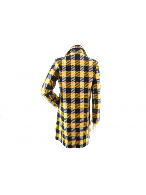 Giaccone donna tweed accoppiato, lunghezza ginocchio collo doppiopetto