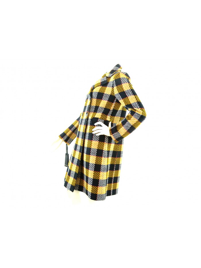 Giaccone donna tweed accoppiato, lunghezza ginocchio collo doppiopetto