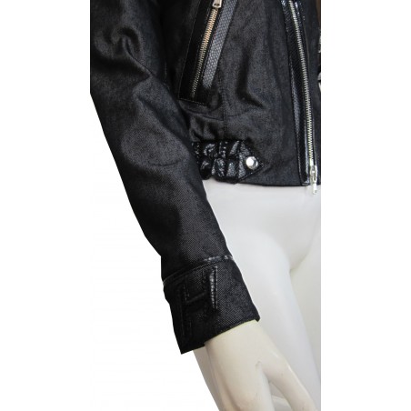 Giubbotto Donna corto slim con zip a contrasto animalier.